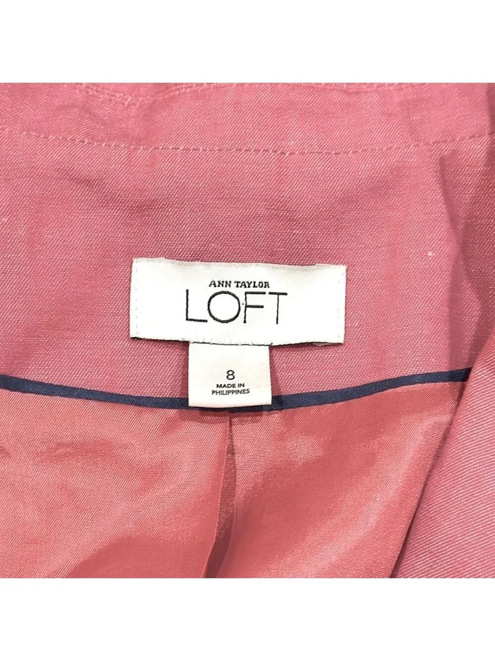 Ann Taylor Loft blazer salmon pink with white contrast stitching pockets Sz 8
